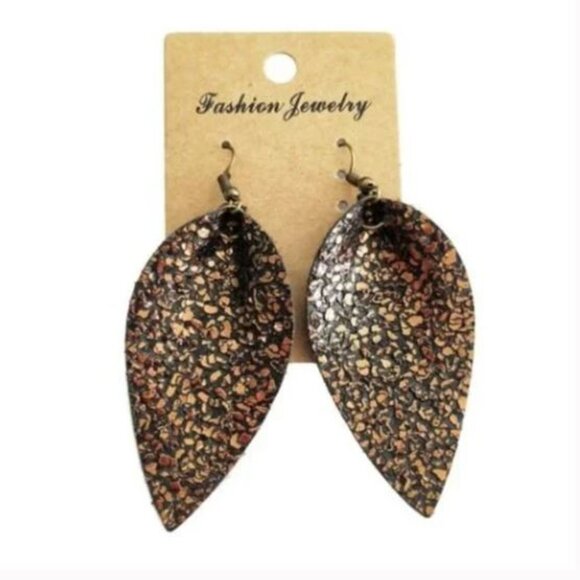 Metallic Coffee Colored Leaf Earrings - Picture 2 of 2
